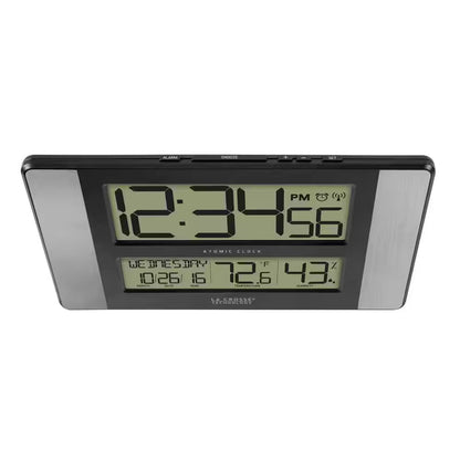 11 In. X 7 In. Atomic Digital Clock with Temperature and Humidity in Aluminum Finish