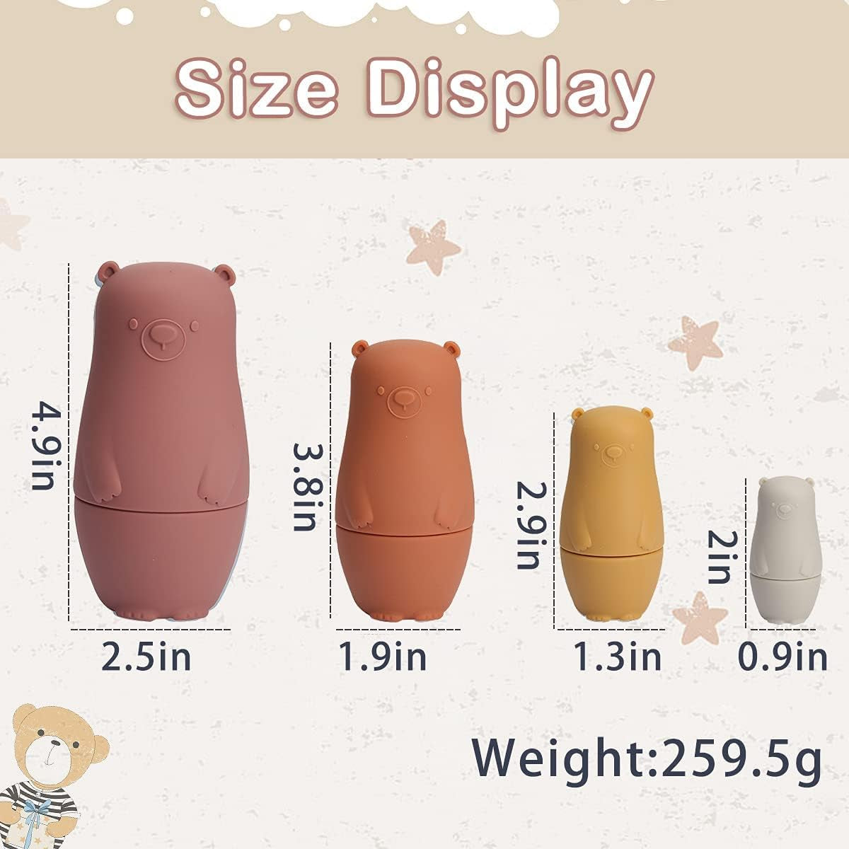 Russian Nesting Dolls for Kids Silicone Easter Toys Matryoshka Doll Montessori Educational Toy Bears Stacking Nesting Doll Toys for Toddlers 3 Years up (Red Doll)