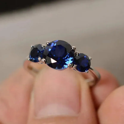 Ruby Ring Three Stone Zircon Ring Bride Engagement Wedding  Anniversary Silver Plated Ring