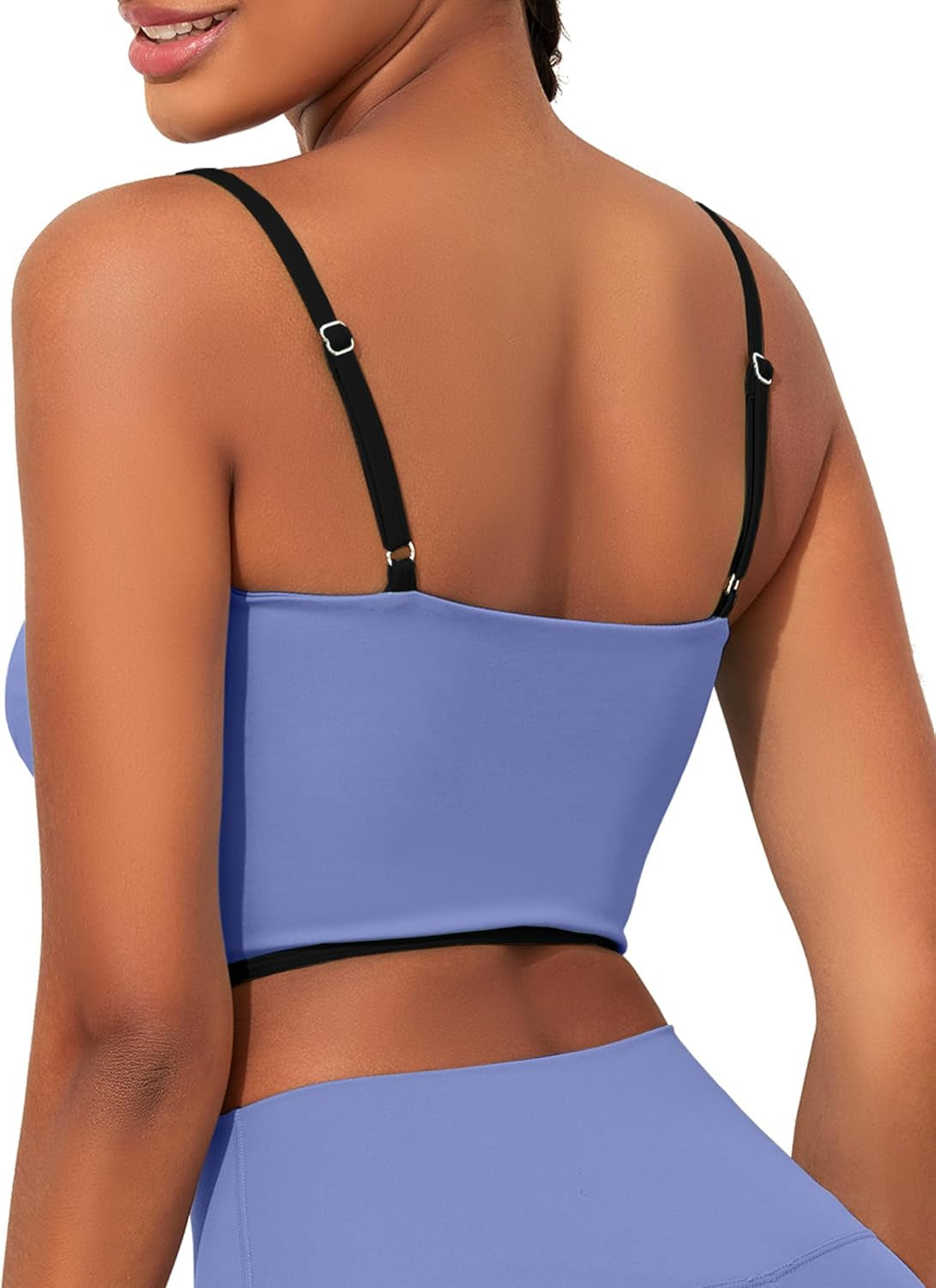 Womens Workout Tank Tops Square Neck Longline Sports Bra Support Crop Yoga Top Spaghetti Strap Built in Bras
