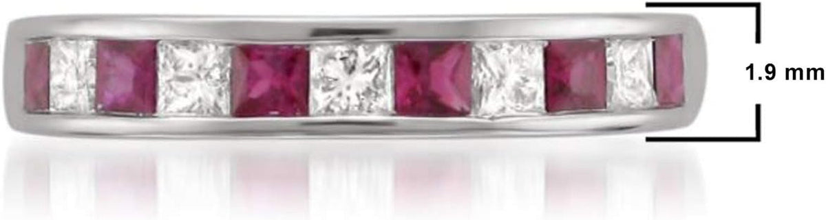 1/2 Carat Princess Cut Diamond Wedding Band, 14K Gold Channel Set (H-I, I1-I2) Natural Diamond for Women, Gift Box Included (Ruby & Blue Sapphire, White & Yellow Gold)