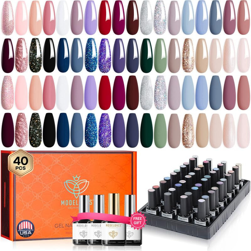 40 PCS Gel Nail Polish Set, 36 Colors Gel Polish All Seasons Collection with Base & Top Coat DIY Salon Home Easter Gifts for Women Girl