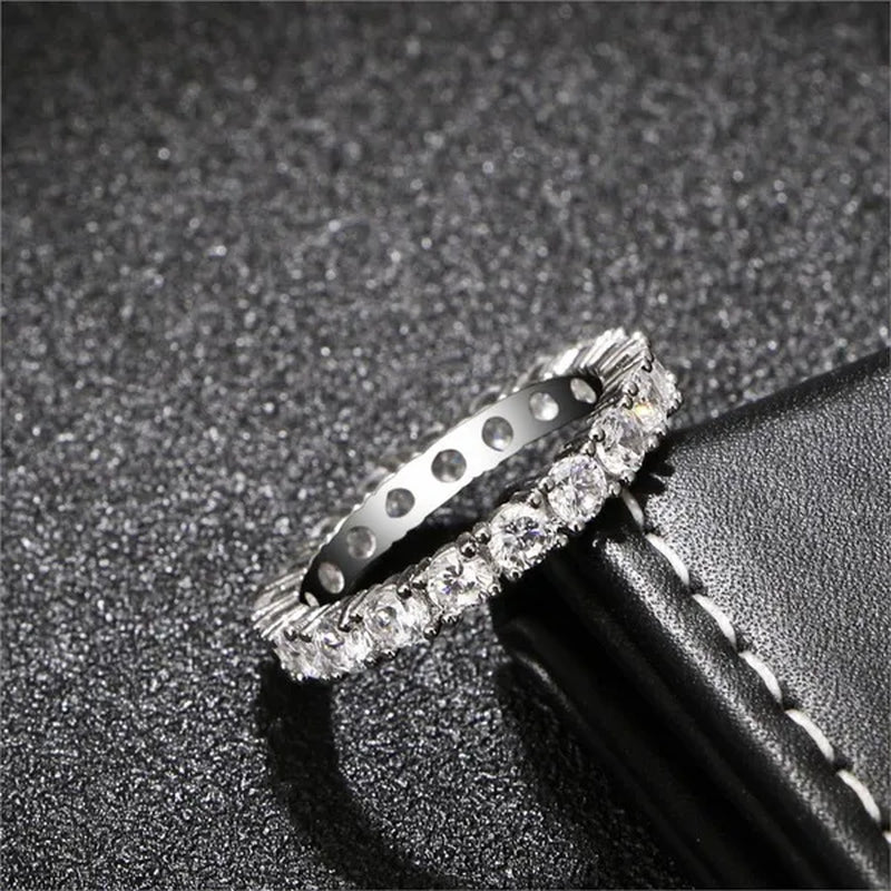 New Design Rings Silver Jewelry Custom Jewelry 925 Sterling Silver Cz Antique Eternity Ring Inlay Cubic Zirconia Unique Shaped Ring for Women Wedding Band