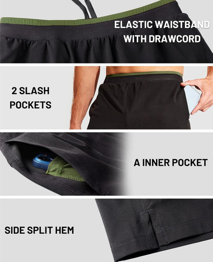 Men'S 2 in 1 Running Shorts with Liner 5" Quick Dry Gym Workout Athletic Shorts with Pockets, Lightweight, Breathable