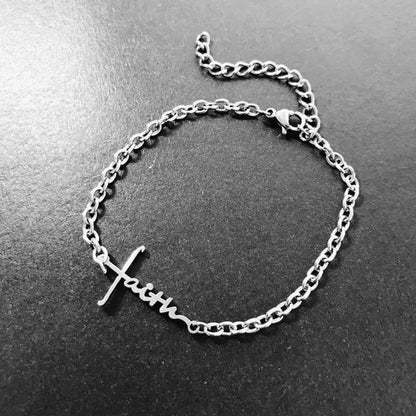 Faith Pendant Bracelet for Women Stainless Steel Faith Adjustable Bracelet