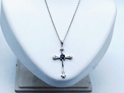 4 MM round Gemstone Ladies Cross Pendant (Silver Chain Included), Sterling Silver