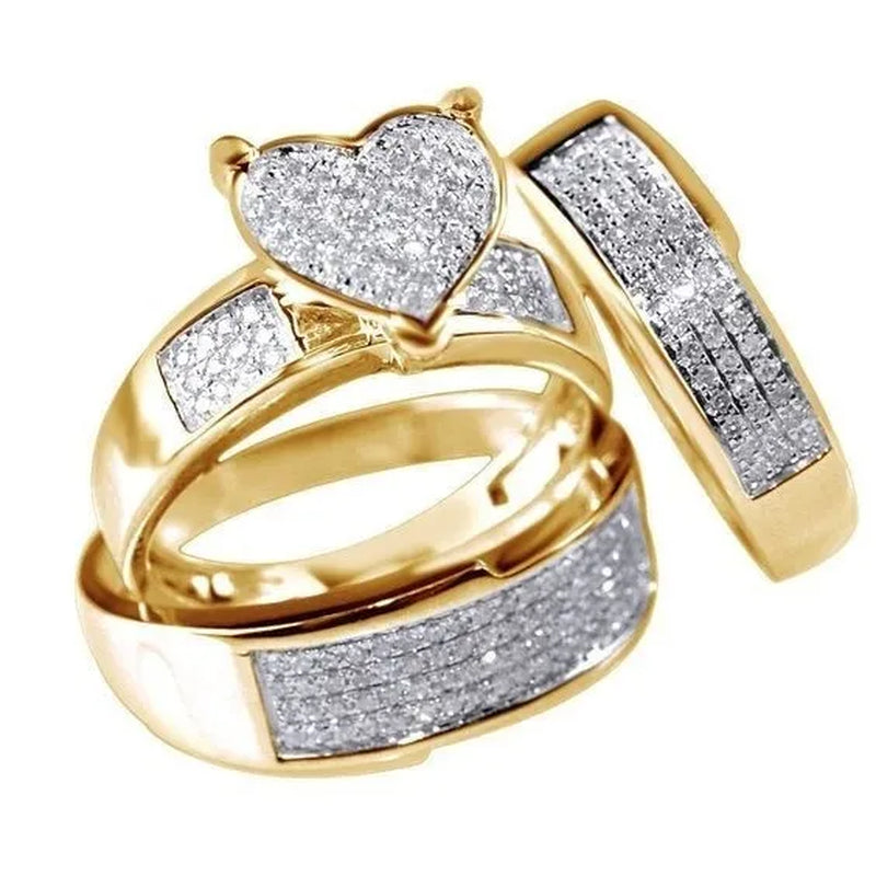 3 pieces / set of super beautiful heart-shaped ring jewelry exquisite women's 925 sterling silver filled natural white sapphire gemstone diamond ring set anniversary gift bride engagement wedding ring jewelry set