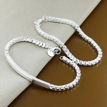 High Quality 925 Sterling Silver Fashion Square Box Chain Bracelet Jewelry Set for Women Men Trendy Jewelry
