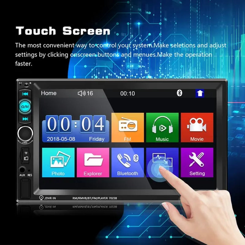 7" Bluetooth HD Touch Screen Car Stereo Radio 2DIN Car MP5 Player FM/USB/AUX/SD Function with Steering Wheel Control +Cam(Optional)