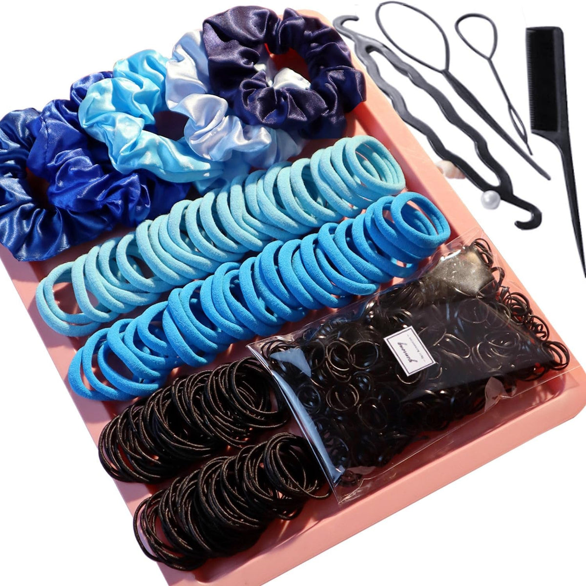 755PCS Hair Accessories for Woman Set Seamless Ponytail Holders Variety Hair Scrunchies Hair Bands Scrunchy Hair Ties for Thick and Curly (755PCS (Treasure Blue))