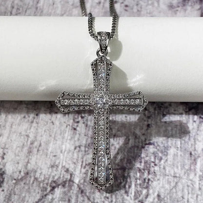 Jewelry Fashion Diamond Pendants 925 Sterling Silver Jesus Cross Necklace Ornament