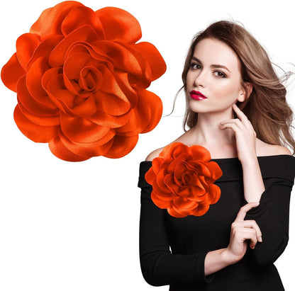 7.5In Extra Large Rose Brooch Exquisite Shiny Satin Camellia Brooch Oversized Flower Brooch Lapel Pin,Suitable for Women Dance Banquet Wedding Hair Clothing Accessories