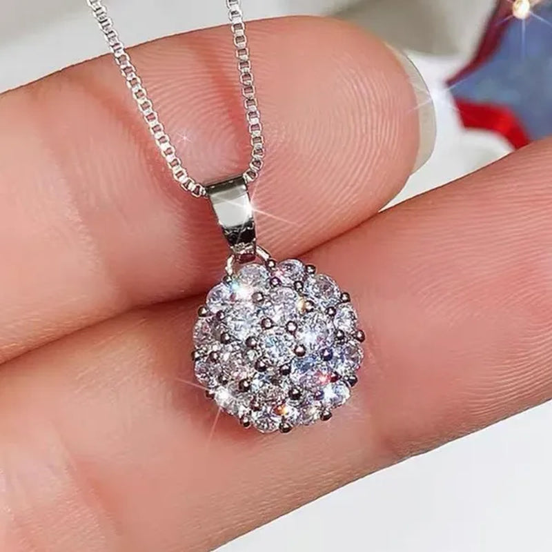 Exquisite Micro Pave Cubic Zirconia Round Crystal Ball Pendant Necklace for Women Anniversary Gift