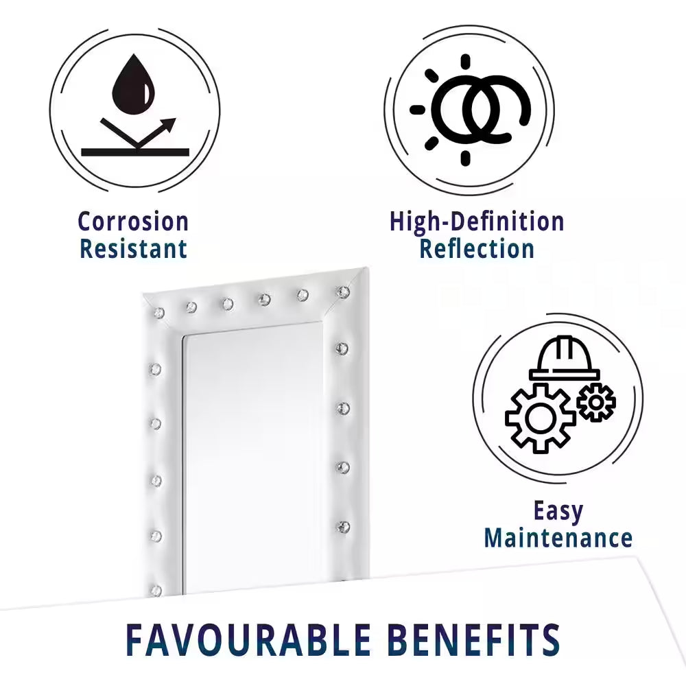 White 22 In. W X 63 In. H Modern Crystal Tufted Rectangle Framed Leaning Mirror