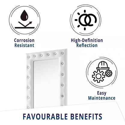 White 22 In. W X 63 In. H Modern Crystal Tufted Rectangle Framed Leaning Mirror
