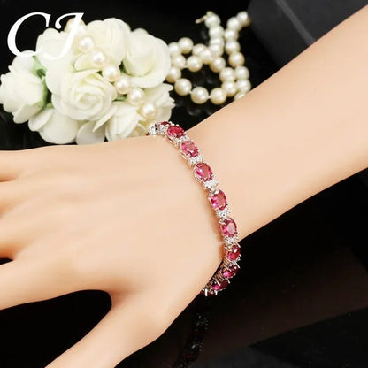 CANDICE Top Grade Blue Oval Women Silver Plated Jewelry Pave White Cubic Zirconia Noble Tennis Bracelet Bangles with Extended Clasp