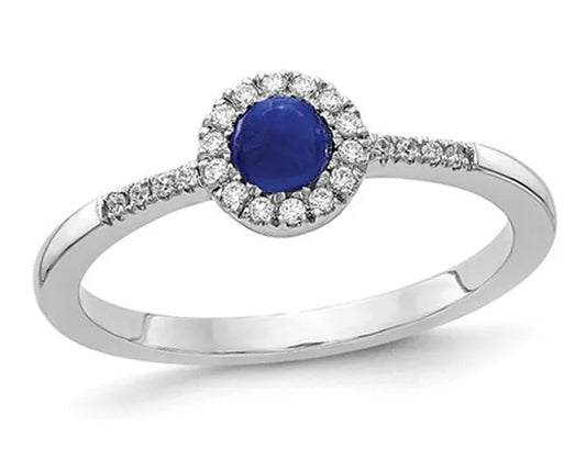 1/2 Carat (ctw) Blue Sapphire Cabachon Ring in 14K White Gold with Diamonds