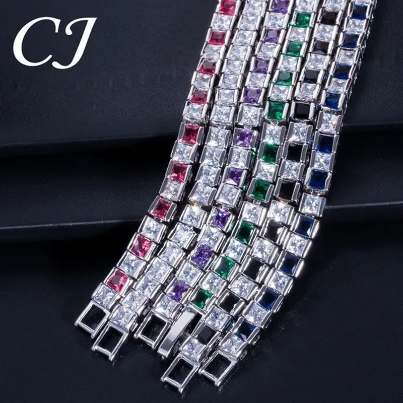 CANDICE Elegant Red Cubic Zirconia Setting Square Women Chain Bracelet Bangle for Birthday Gift