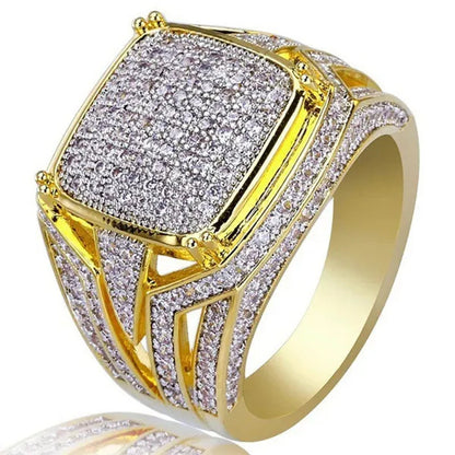 Fashion Unisex Jewelry Hiphop Cocktail Party Ring with Gold Plated Cz Diamond Finger Ring Size 6-10
