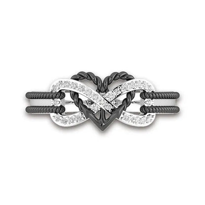 High Quality Exquisite Two Tone Plated Rose Gold / Black Filled 925 Sterling Silver Rings for Women Natural White Sapphire Diamond Ring Bride Princess Wedding Engagement Heart Ring