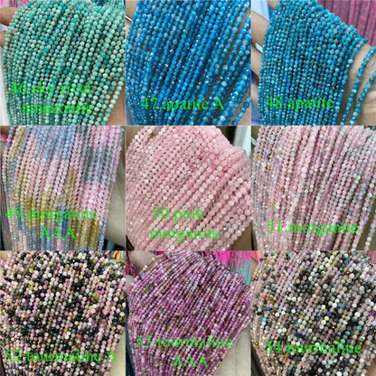 Natural 2 3 4MM Tiny Small Beads Ruby Sapphire Gemstone Beads Faceted Round Loose Beads For DIY Necklace Bracelet Jewelry Making 15.5''