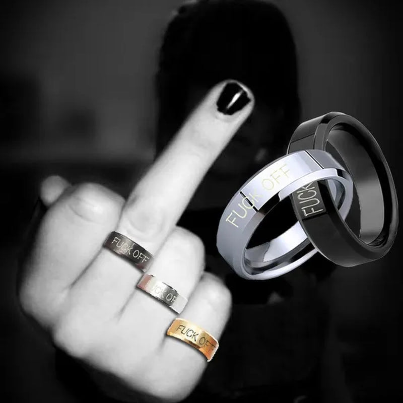 Fashion Jewelry Couple rings 8mm fuck off Steel Ring Engraved fuck off blue black