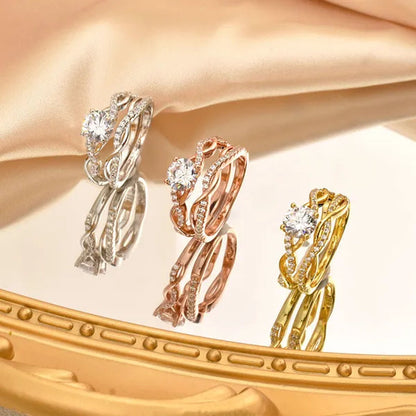 Newshe 2 Pcs 925 Sterling Silver Twist Cross Rings Wedding Engagement Ring Sets for Women AAAAA Cubic Zirconia Jewelry QR7628