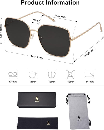 Trendy Oversized Square Metal Frame Sunglasses for Women Men Retro Big Flat Lens UV Protection Sunglasses SJ1146