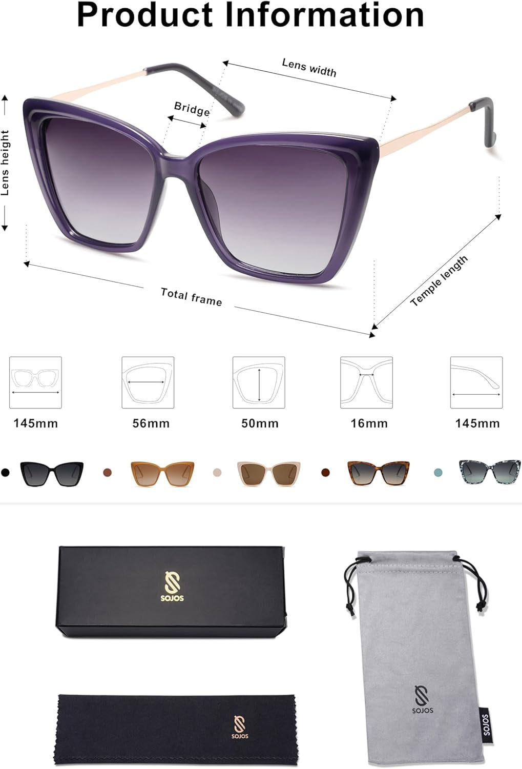 Trendy Polarized Sunglasses for Women Retro Womens Oversized Square Cat Eye Sun Glasses UV Protection SJ2206