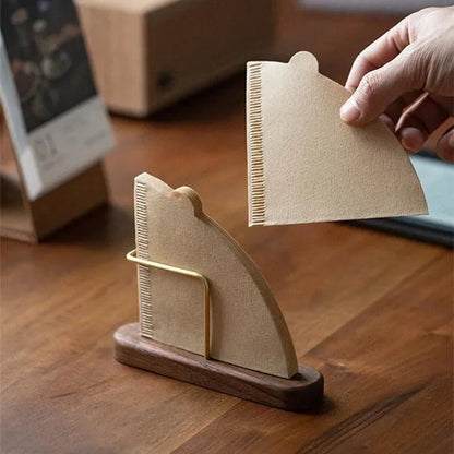 Coffee Filter Holder Wooden Base Storage Rack for Coffee Paper Container Dispenser Stand Shelf