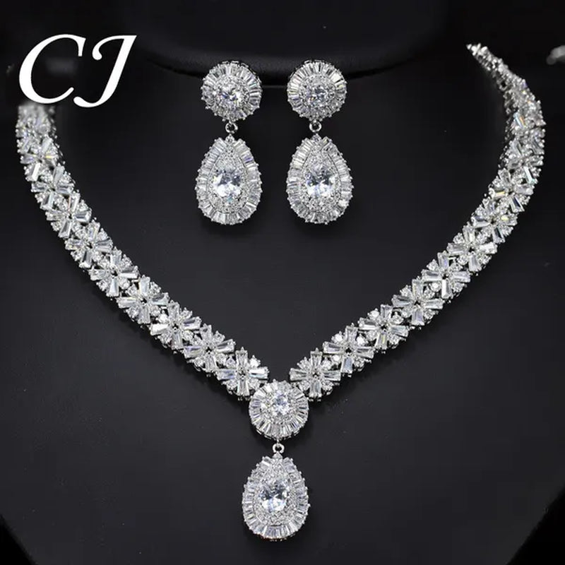 CANDICE African Gold Plating Hand-Inlay CZ Pendant Necklace and Earrings Gorgeous Dubai Women Wedding Party Tear Drop Jewelry Set with Red Crystal