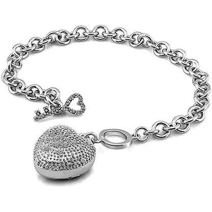 FASHION Women's 925 Sterling Silver Necklace Noble Heart Pendant Necklace/Bracelet Solid Silver Rolo Chain Birthday Party Jewelry