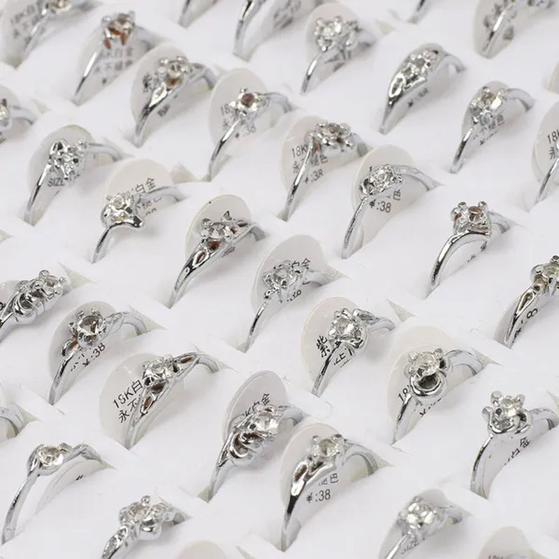 10Pcs/Lot Mixed Cubic Zirconia Women'S Silver Plated Rings Wholesale Lots Bulk Job Resale Fashion Jewelry Party Wedding Xmas Gift