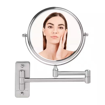 Small round Wall Mounted Nickel Brushed Makeup Mirror (11 In. H X 1.4 In. W), 1X-7X Magnification