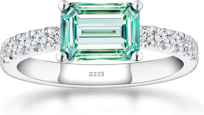 Moissanite Engagement Rings for Women,D Color VVS1 3 Stones Emerald Cut S925 Sterling Silver Plated 18K White Gold Wedding Promise Anniversary Rings for Her