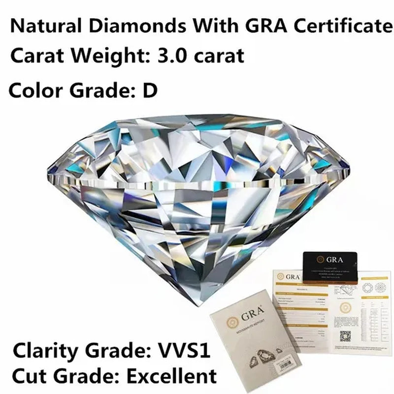 Natural Diamonds D Color Round Shape VVS1 Excellent Clarity Natual Diamonds with GRA Certificate Report and Card 1.0 Carat/ 2.0 Carat /3.0 Carat/4.0 Carat/5.0 Carat