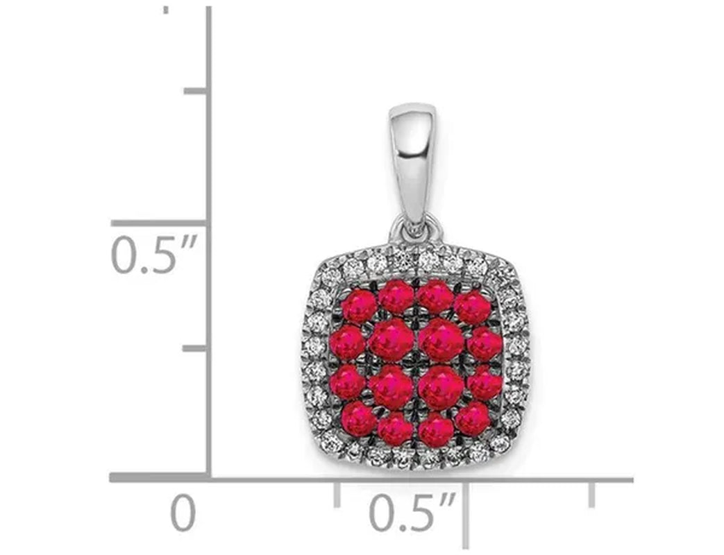 7/10 Carat (ctw) Ruby Halo Cluster Pendant Necklace in 14K White Gold with Diamonds and Chain