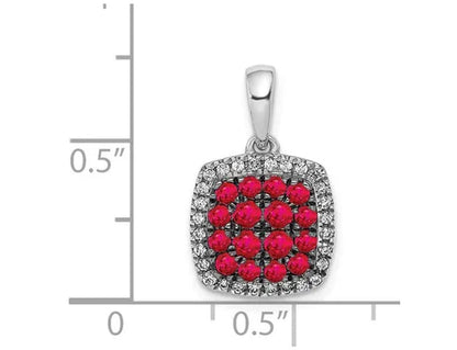 7/10 Carat (ctw) Ruby Halo Cluster Pendant Necklace in 14K White Gold with Diamonds and Chain
