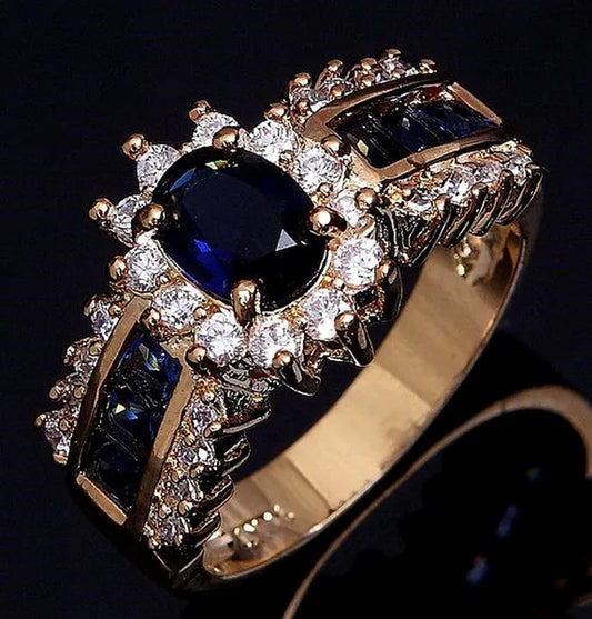 Jewelry Women Men's Blue Sapphire Cz 18K Golden Plated Wedding Rings Sz 7 8 9 10 11 ( Choice Color and Size )