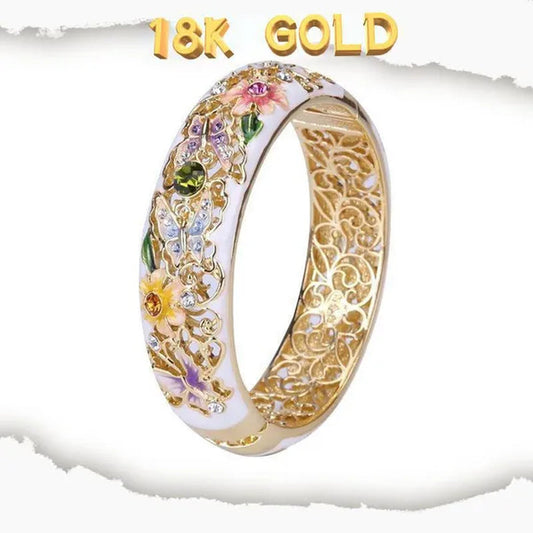 Very Beautiful Brand New High Quality Women's Fashion Jewelry Exquisite 18K Gold Drop Oil Enamel Colorful Flowers Butterfly Crystal Gemstone Ring Romantic Bride Engagement Wedding Ring Birthday Anniversary Gift Bague Femme