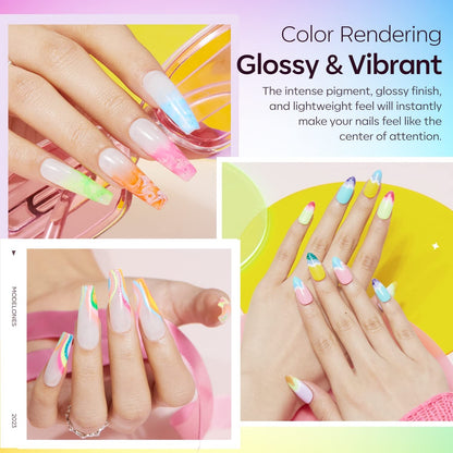 40 Pcs Gel Nail Polish Set, Spring Summer Rainbow Neon Gel Polish Bright Colors Colorful with Base & Top Coat DIY Salon Home Nail Polish Soak Off Nail Art Starter Kit Gift for Girls Women
