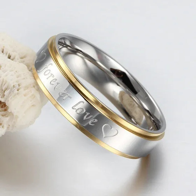 Stainless Steel "forever love" Gold Edged Ring Wedding Band Men/Women's Fashion Jewelry Size 6-13