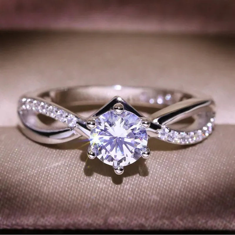Six-Pronged Colorless Moissanite Infinity Engagement Ring In Infinity Ring Diamond Infinity Wedding Band  Micro Pave Infinity Ring Diamond Twist Ring Half-Way Infinity Ring Engagement Ring  Anniversary Ring Rings for Women Fashion Jewelry