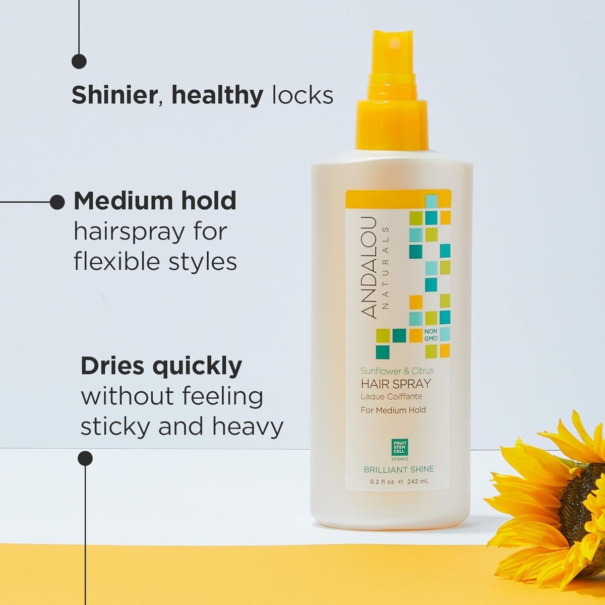 Brilliant Shine Hair Spray, Sunflower & Citrus, Styling and Hair Shine Spray with Medium Hold, Tames Frizzy Hair & Flyaways, Quick Drying & Non-Sticky, Cruelty Free, 8.2 Fl Oz