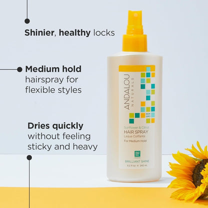 Brilliant Shine Hair Spray, Sunflower & Citrus, Styling and Hair Shine Spray with Medium Hold, Tames Frizzy Hair & Flyaways, Quick Drying & Non-Sticky, Cruelty Free, 8.2 Fl Oz