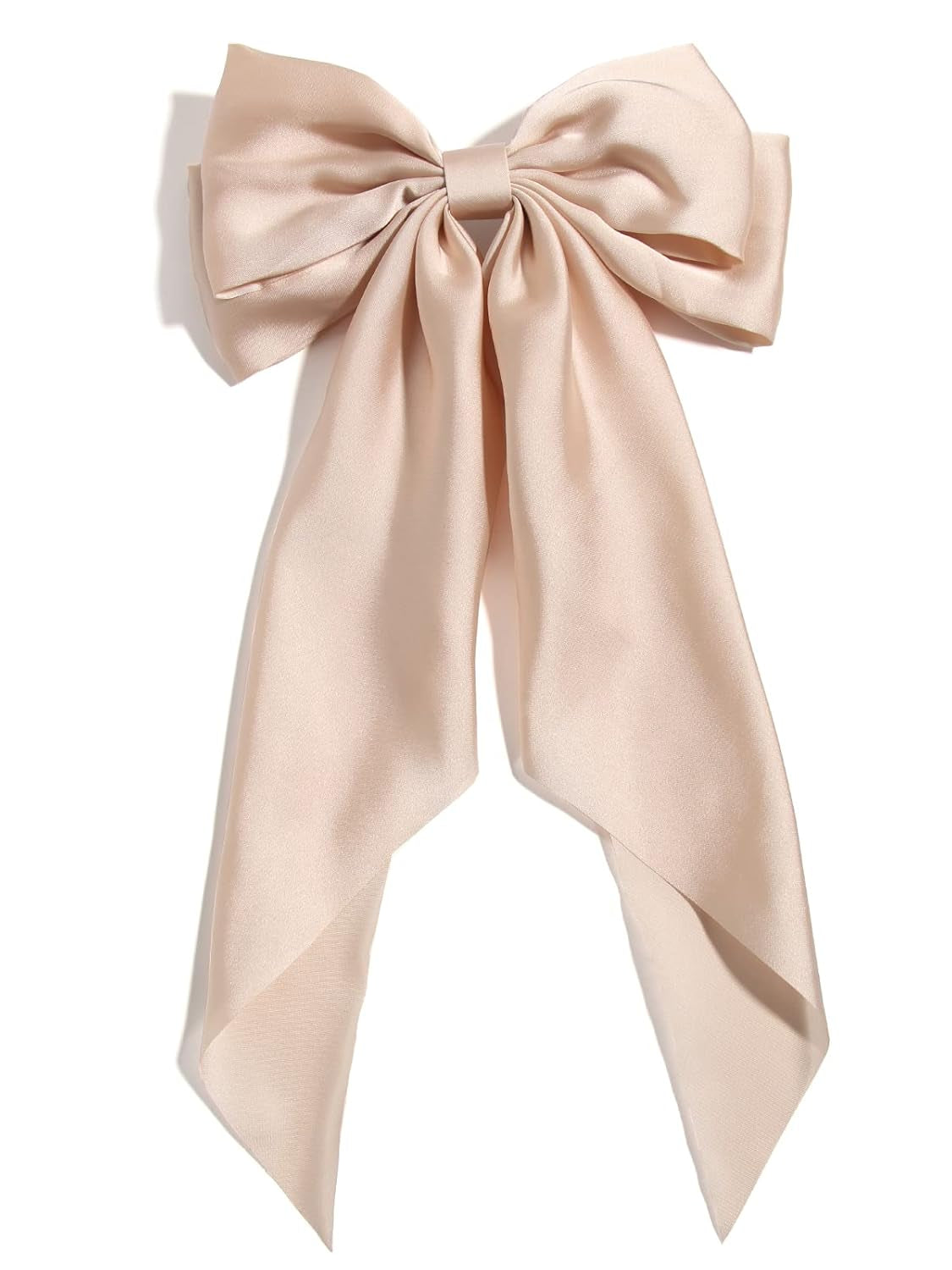 Big Bow Barrettes and Satin Hair Pins with Long Ribbon Tails - Party and Casual Hair Accessories for Women and Girls in Apricot