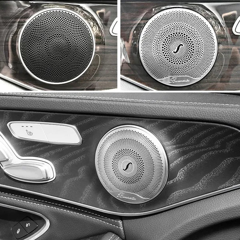 4Pcs Car Door Audio Speaker Decor Cover Loudspeaker 3D Trim Sticker for Mercedes Benz AMG C E Class W205 W213 GLC 2016 2017 Car Styling Accessories