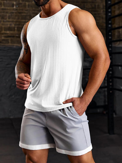 Men'S Ribbed Tank Tops 2 Pack Knit Sleeveless Workout T Shirt Muscle Gym Fitness Tee