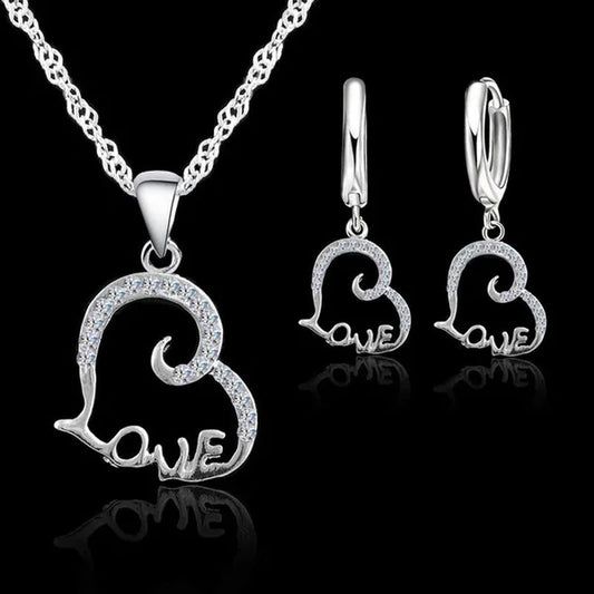 New Arrival Jewelry Set Austrian Crystal Set Women Heart Love Pendant  Jewelry Set For Women Engagement 925 Silver Wedding Jewelry Sets
