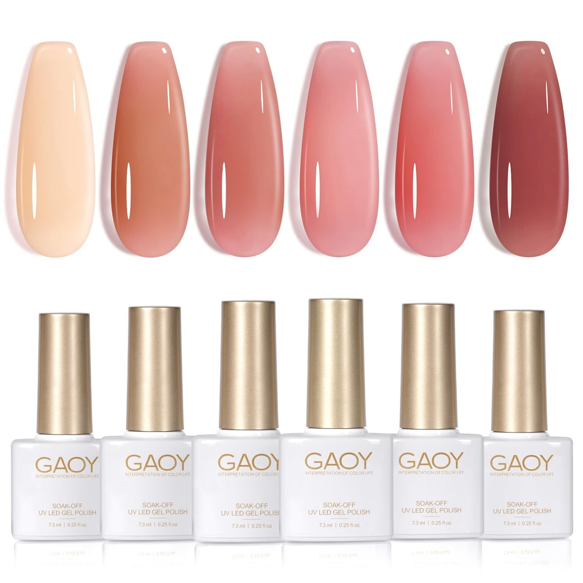 Nude Brown Fall Gel Nail Polish Set, 6 Colors White Beige Dark Tan Taupe Soak Off Gel Polish Kit for Salon and Nail Art DIY at Home